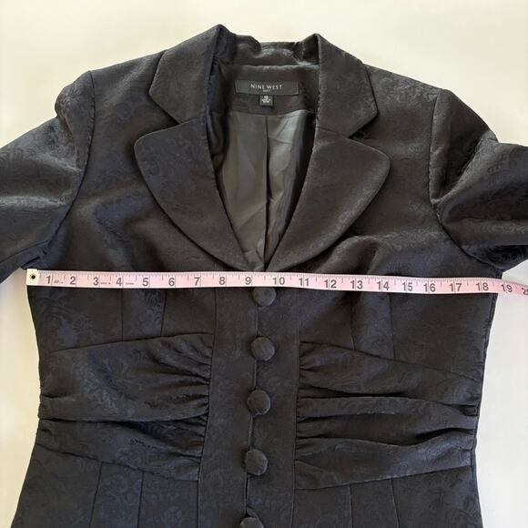 Nine West Black Floral Jacquard Button Down Blazer Jacket Size 10 - Picture 5 of 8